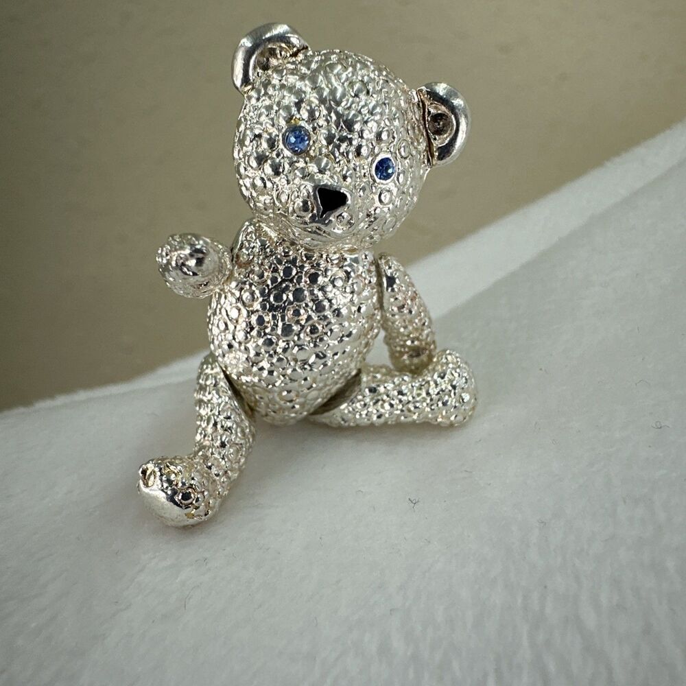 VINTAGE? LOOK  BROOCH SILVER PIN 1.6" ANIMAL TEDDY BEAR ARTICULATED CUTE